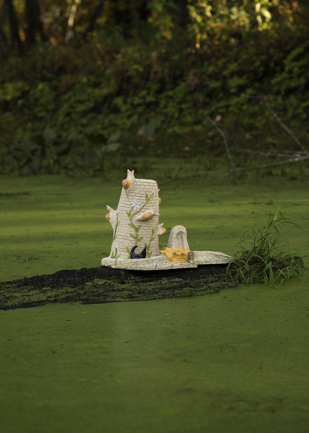  Installation image from “Swamp Show,” 2021  “Sandcastle”  Yellow Stoneware Sculpture, 2021 