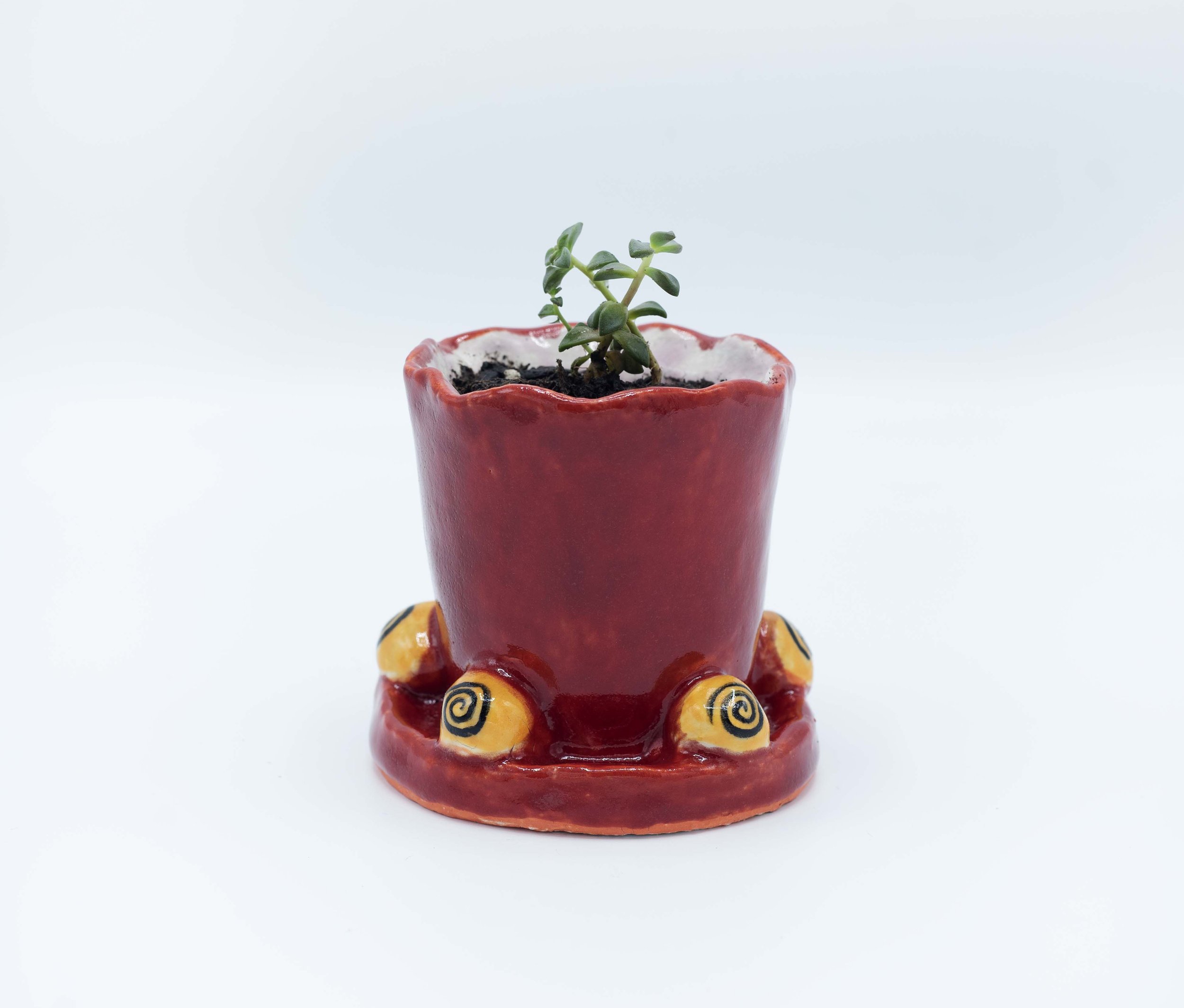 Red Spiral Planter, Yellow Stoneware, 2022