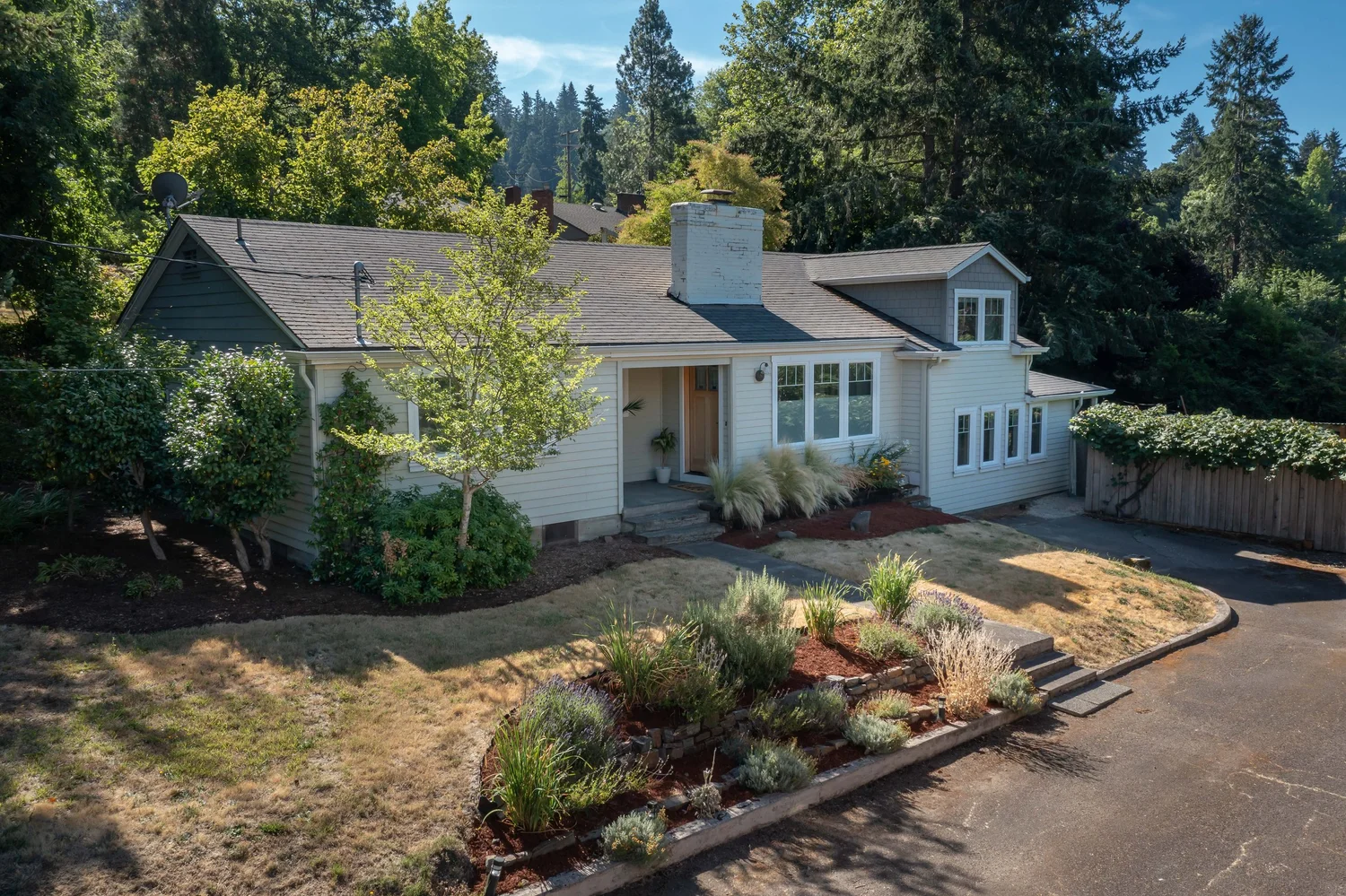 An updated single-level home with a landscaped front yard in Eugene