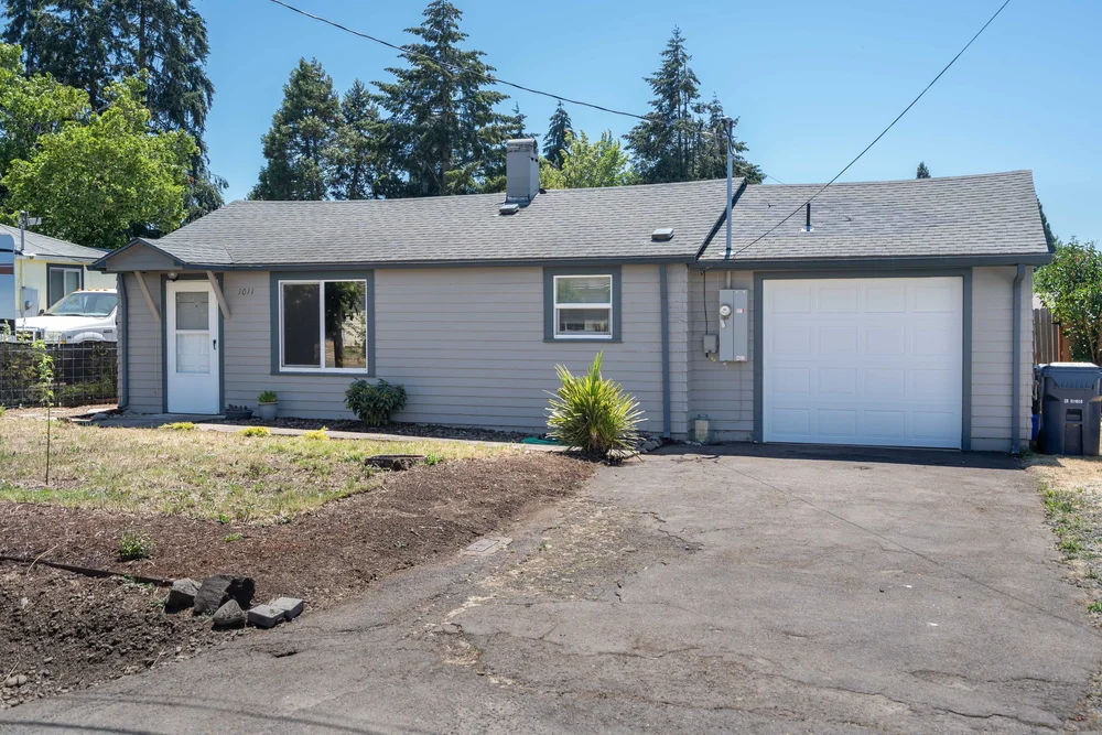 A single-level home with a two-car garage