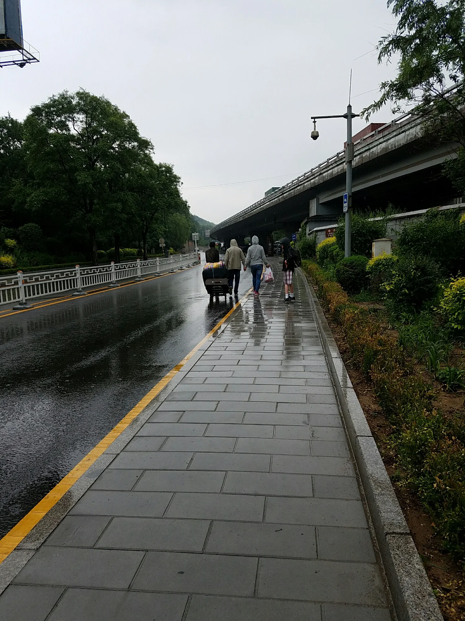 It was raining. Which was preferable to the hot weather option. 