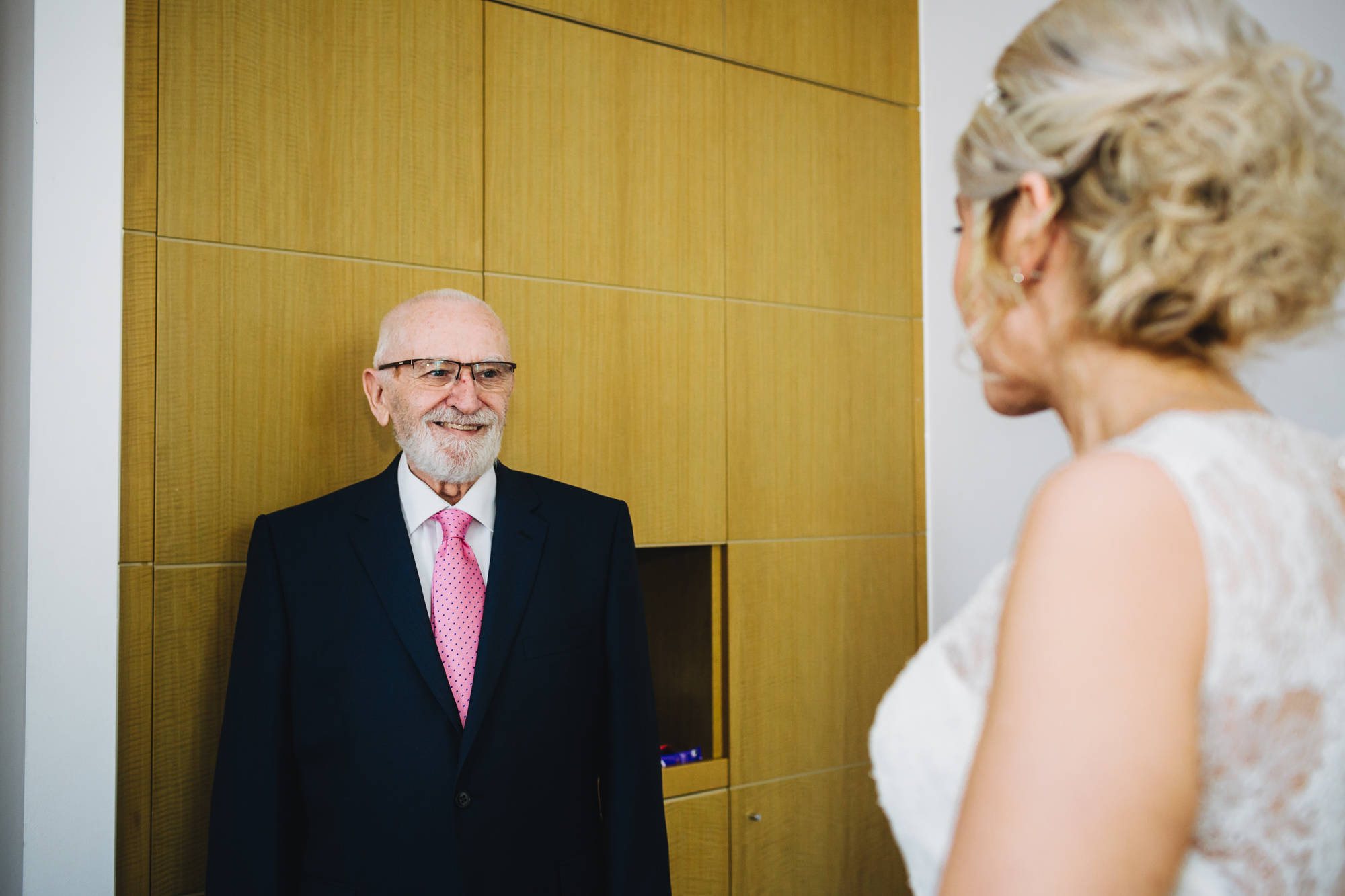 Dad seeing daughter for the first time on her wedding day at Park Plaza, Cardiff weddings