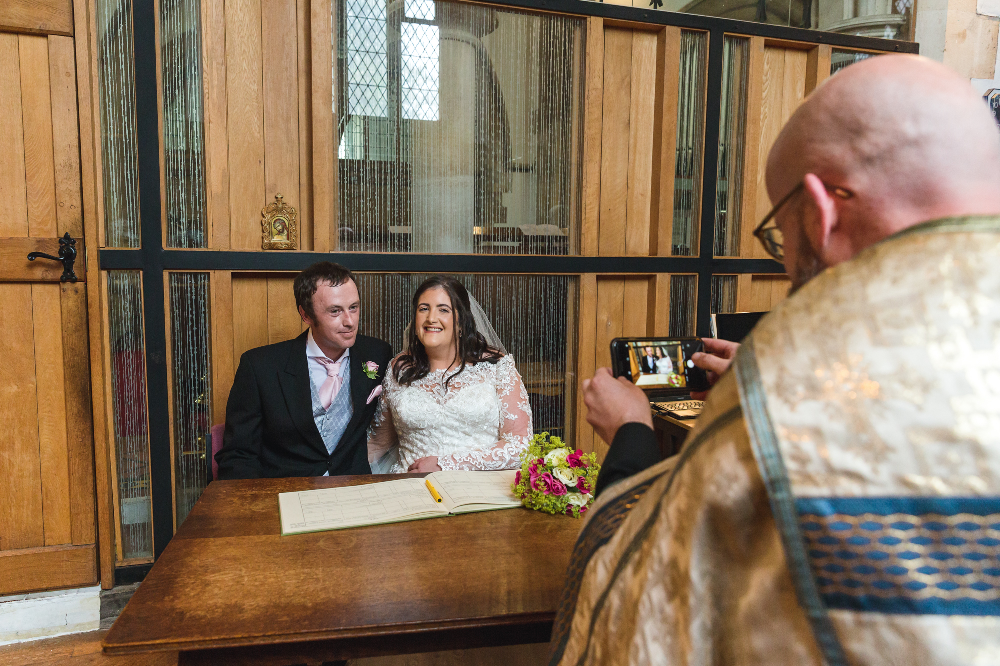 Signing the register at St Martins Church, Caerphilly