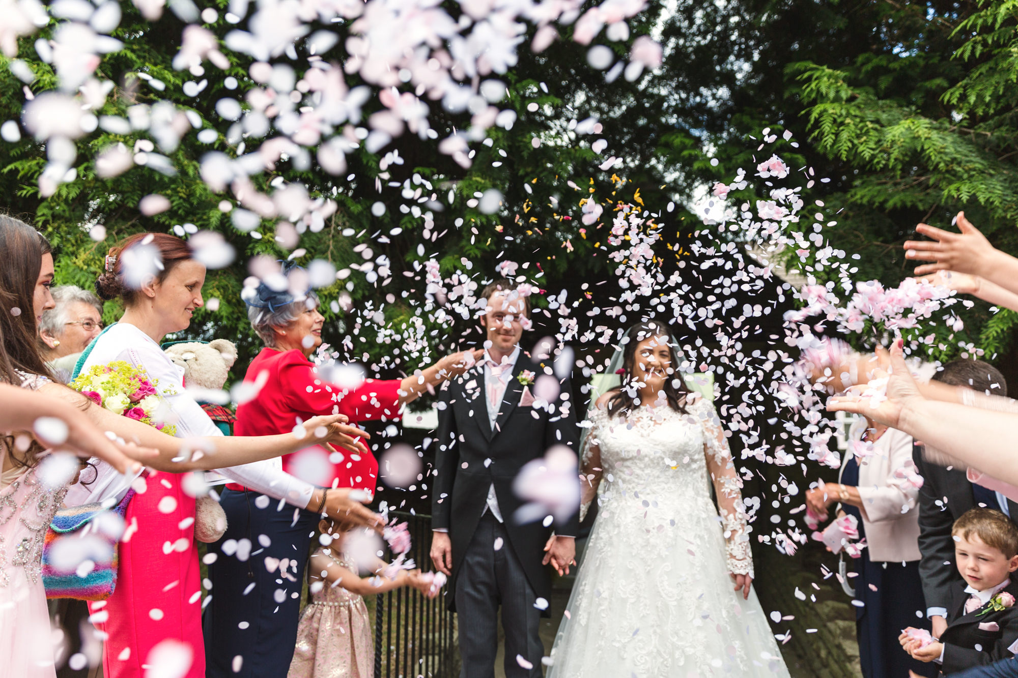 Confetti photos outside St Martins Church Caerphilly