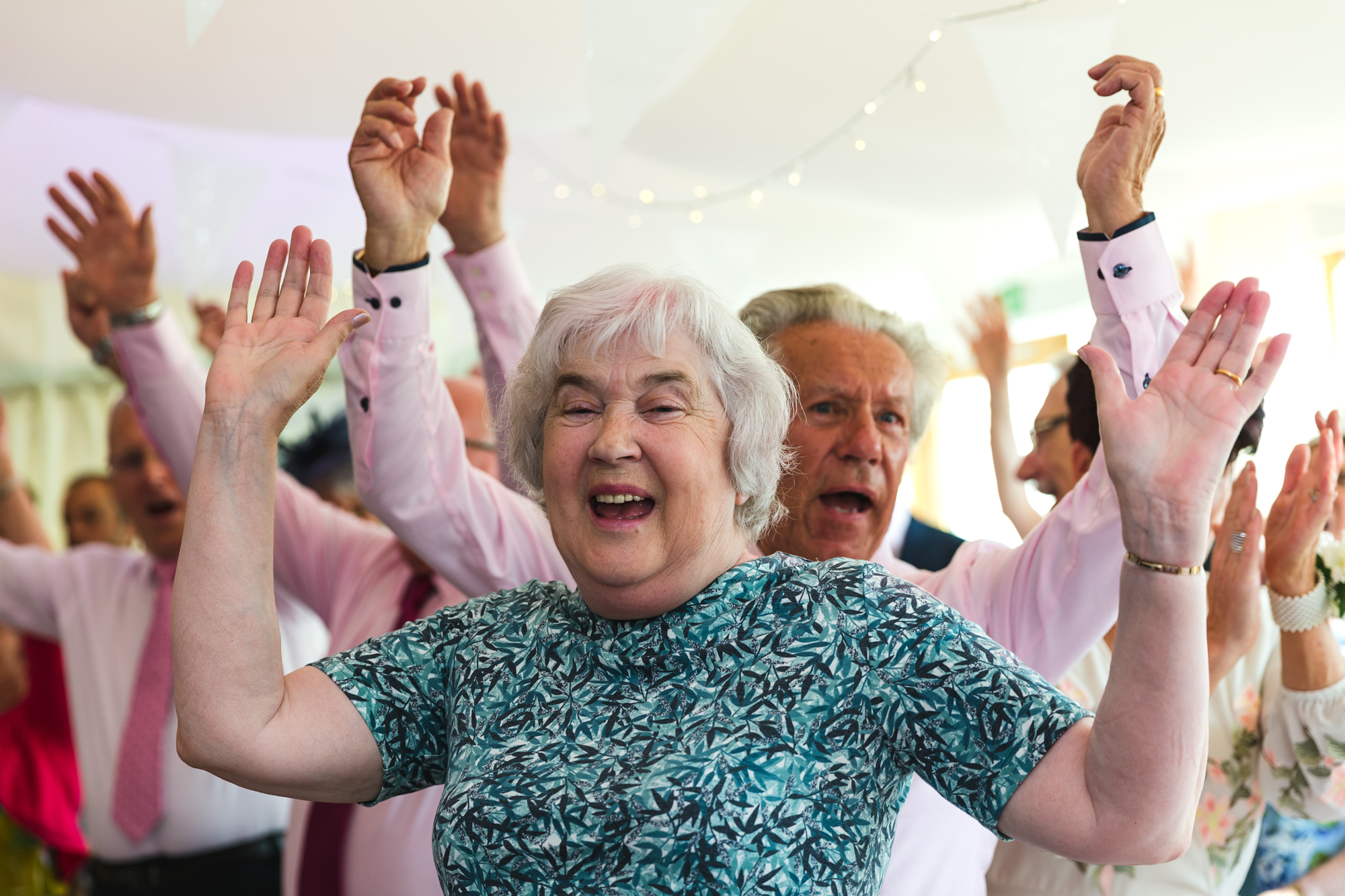 wedding guests dancing at Ridgeway golf club, Caerphilly Mountain