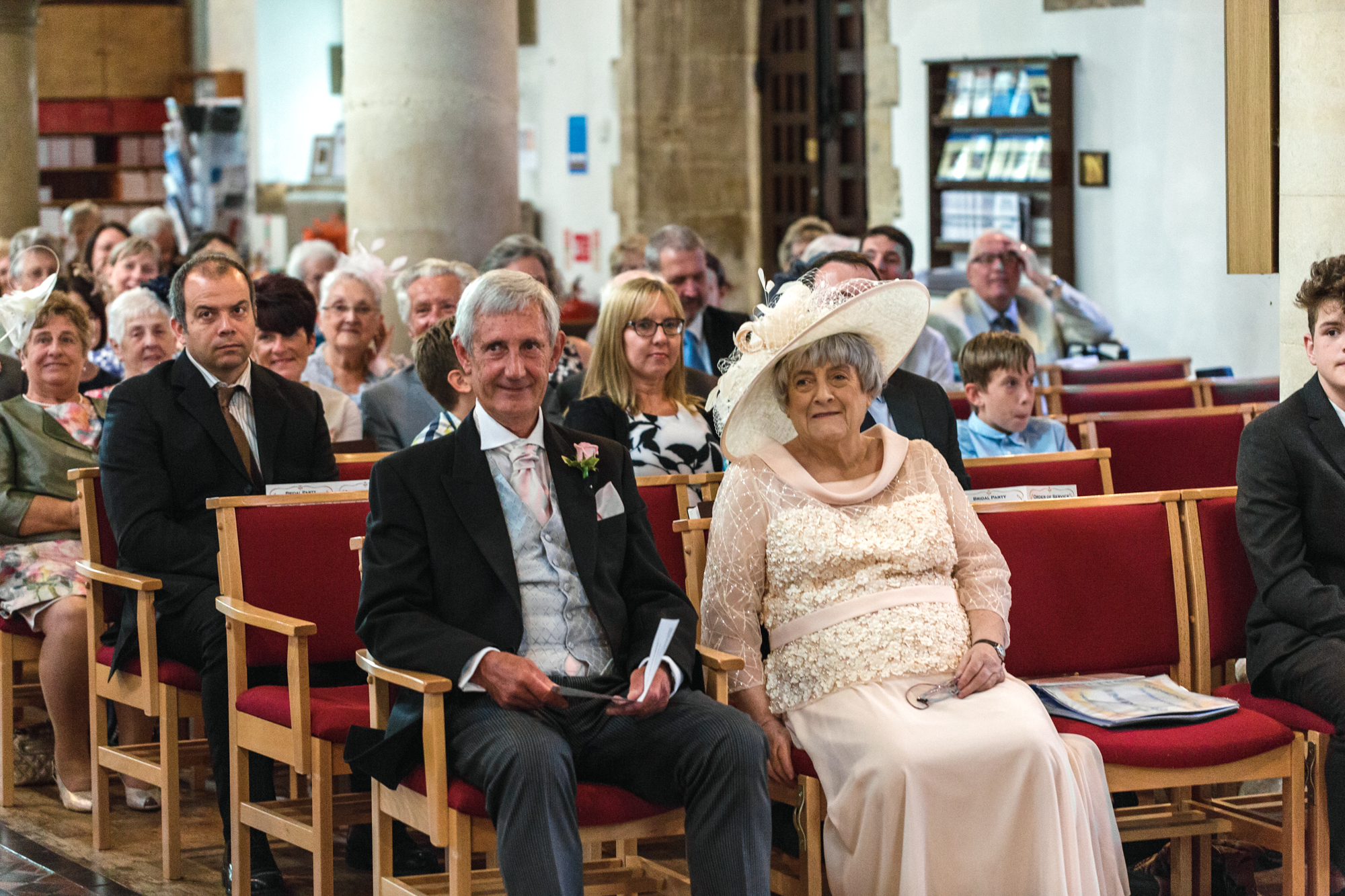 Brides mum and dad at St Martins Church, Caerphilly