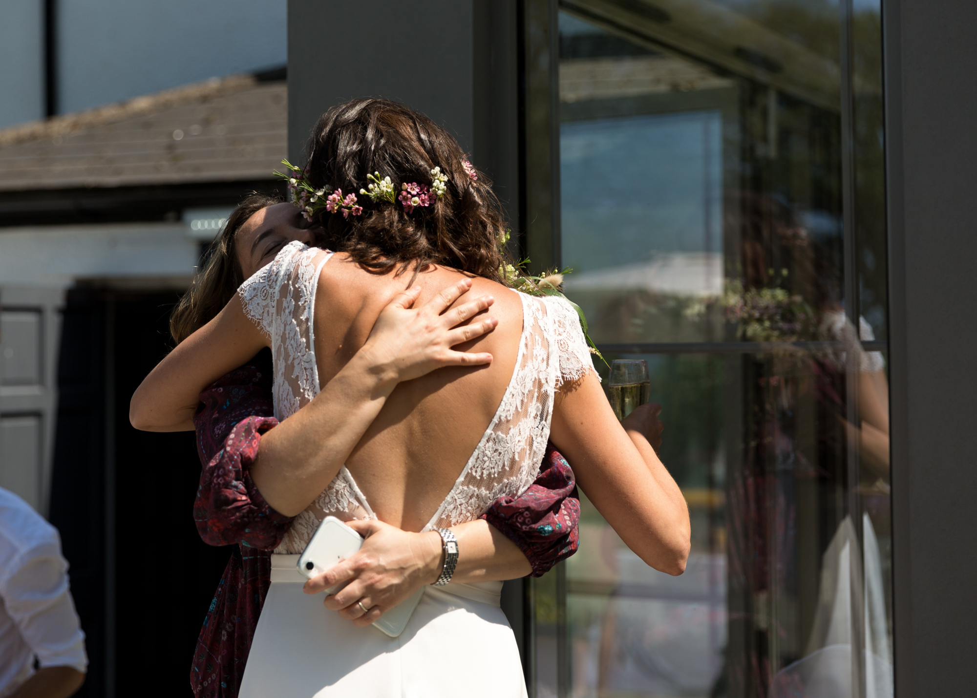 bride and guest at llechwen hall wedding