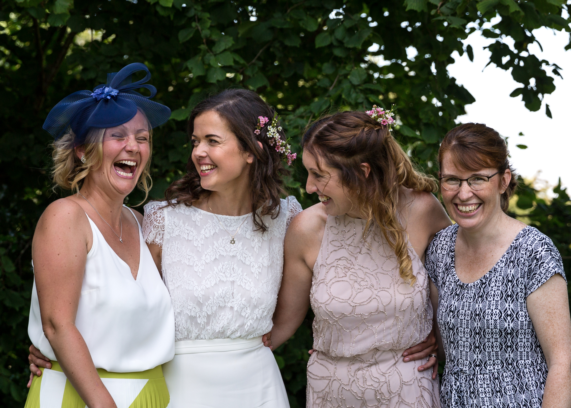 Bride and friends at llechwen hall wedding reception