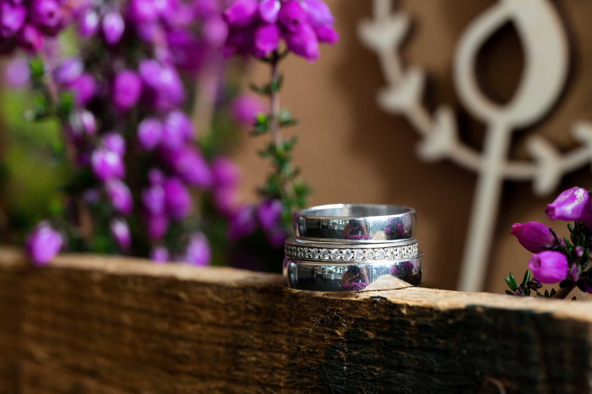 wedding rings and flowers at llechwen hall south wales