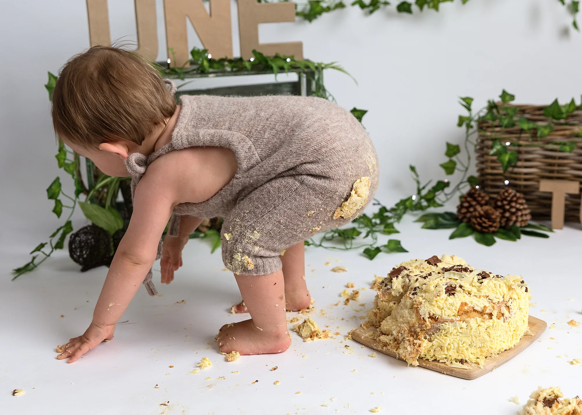 Simple white and organic green Cake Smash Cardiff