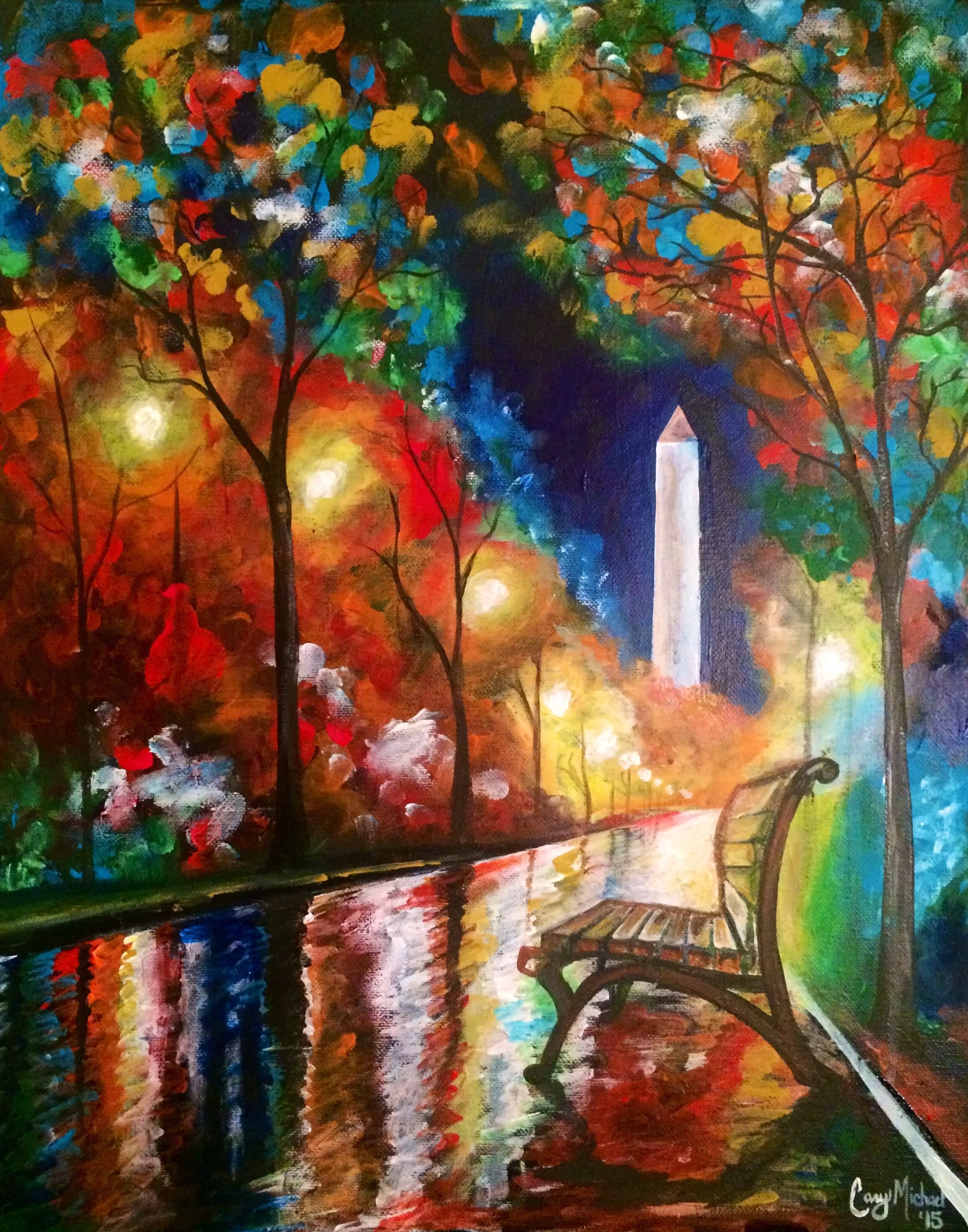 Colorful Walkway with Monument