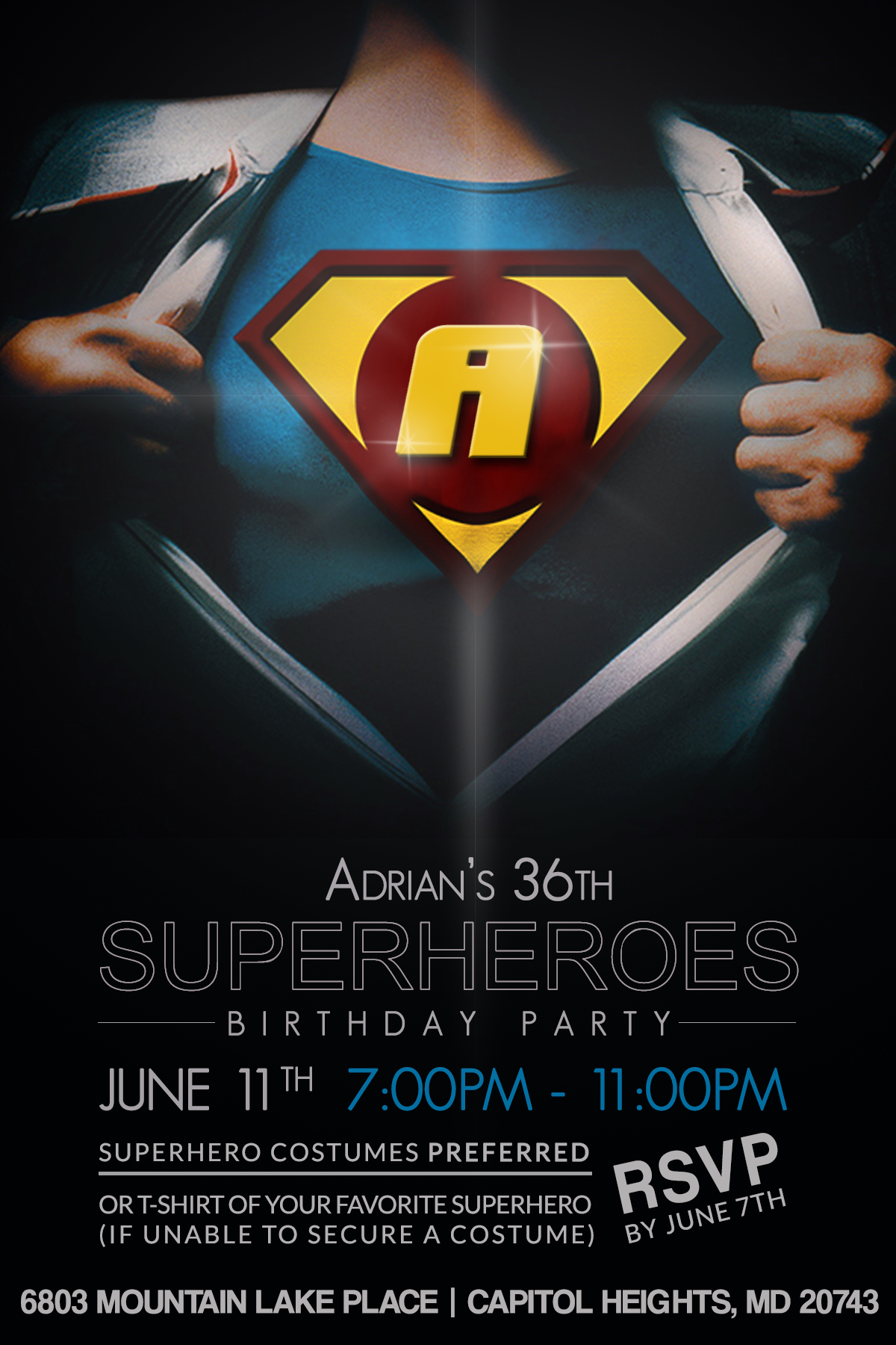 "Adrian's 36th Superheroes" Birthday Party