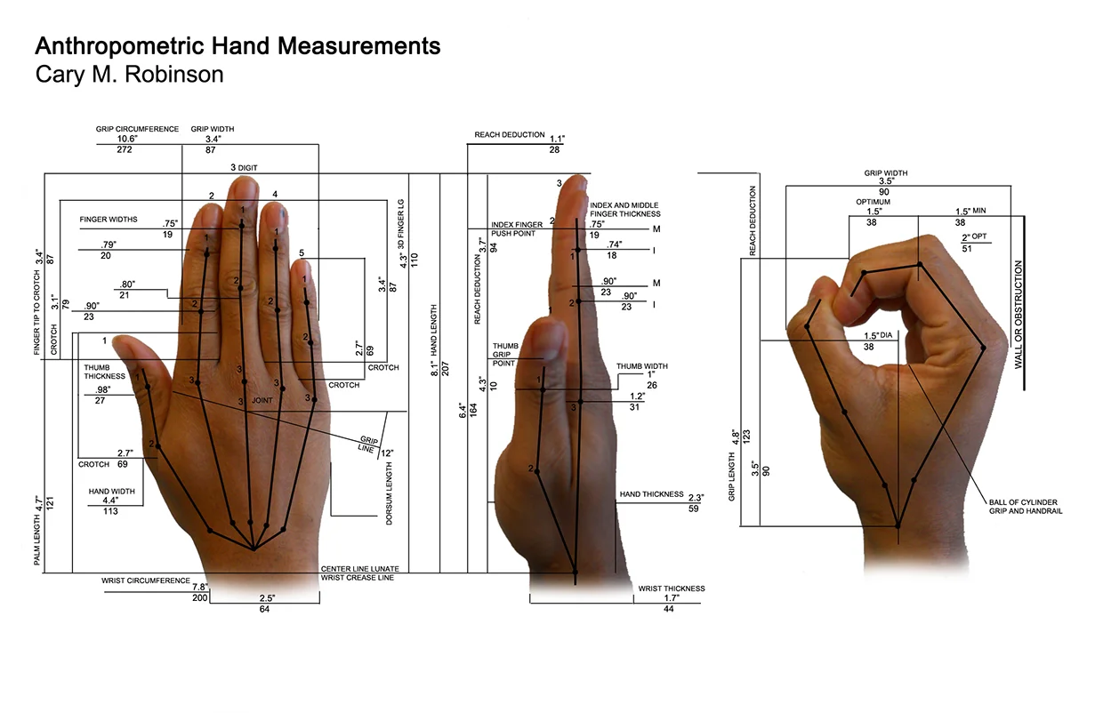 "Anthropometric Hand Measurements" Diagram