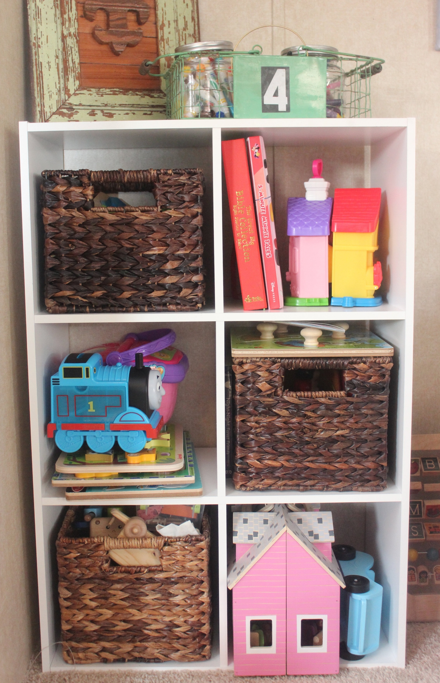 Strive for as much open play and wooden toys as possible. These last longer, are healthier and open play provides greater play for greater imaginations. Go through books and toss torn books and donate baby books or duplicates. Clean out and sort art…