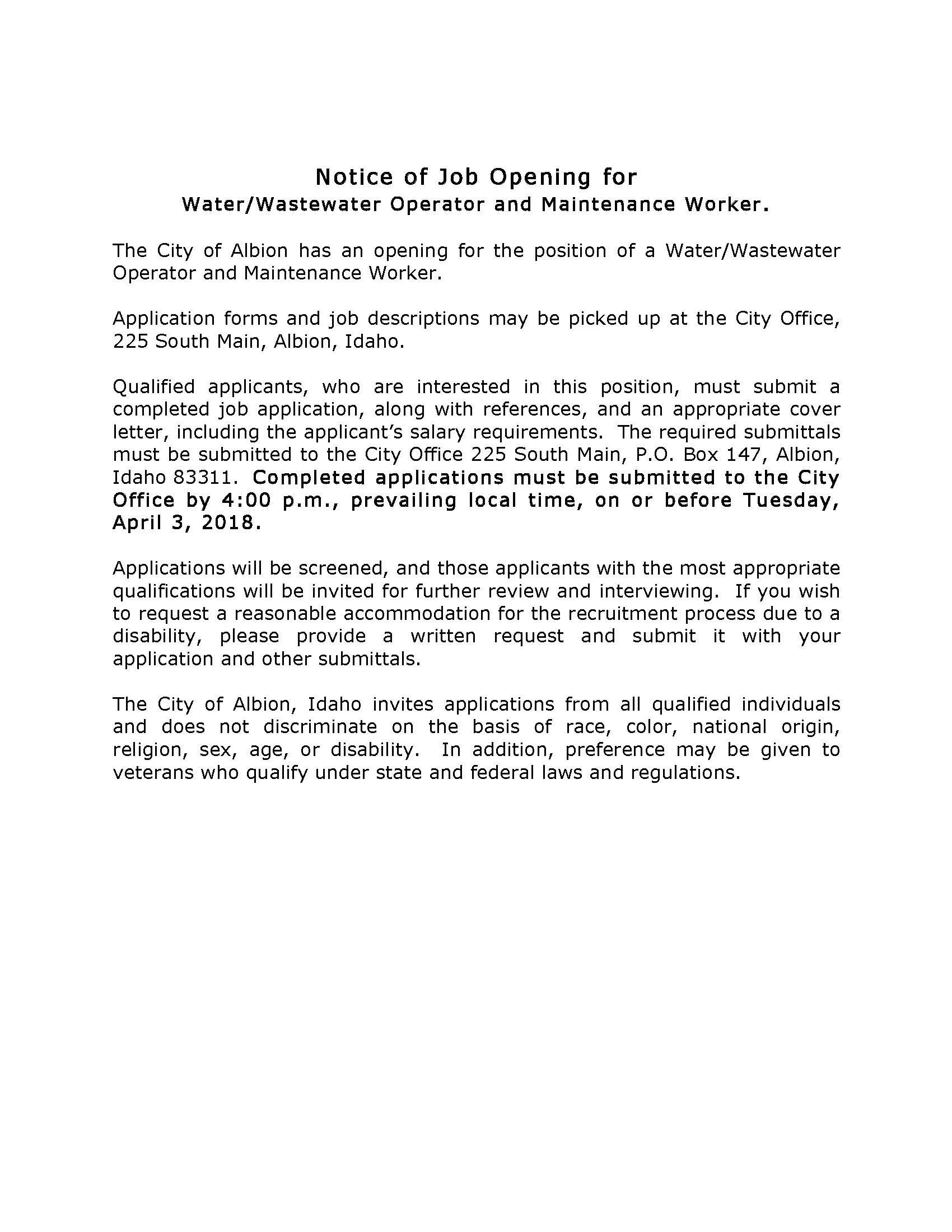 03232018 Notice of Job Opening for Waste Water Maintenance Supervisor.jpg