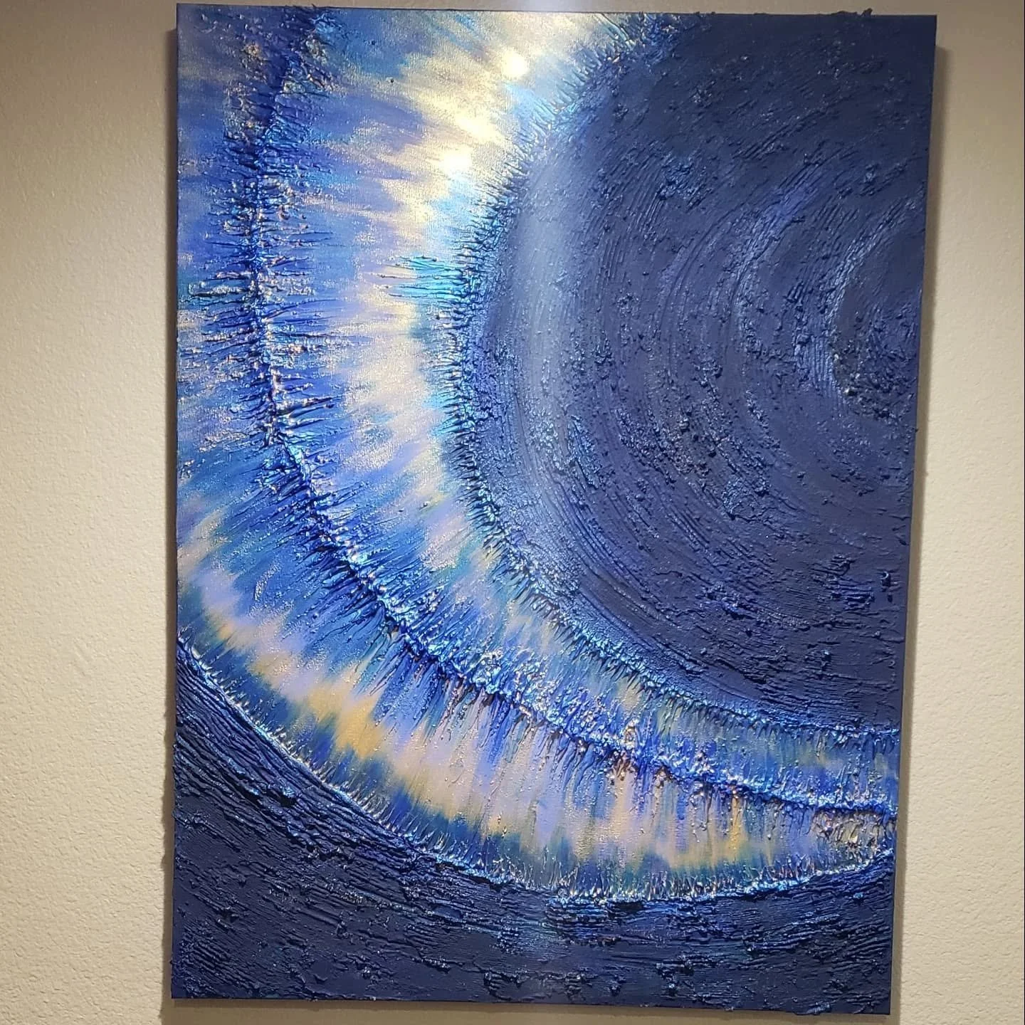 New painting just finished and hung it in our family hallway. I havent settled on a name yet and waiting to be inspired to write a poem for it. 30x40 inch canvas with acrylic/concrete/stucco. #artwork #fineart