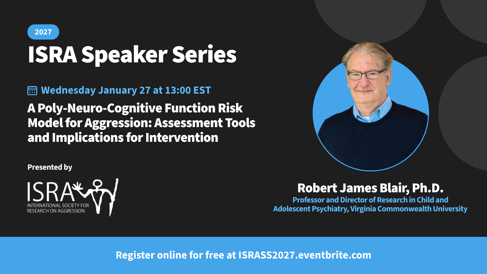 Poster for Current Speaker Series, James Robert Blair presentation