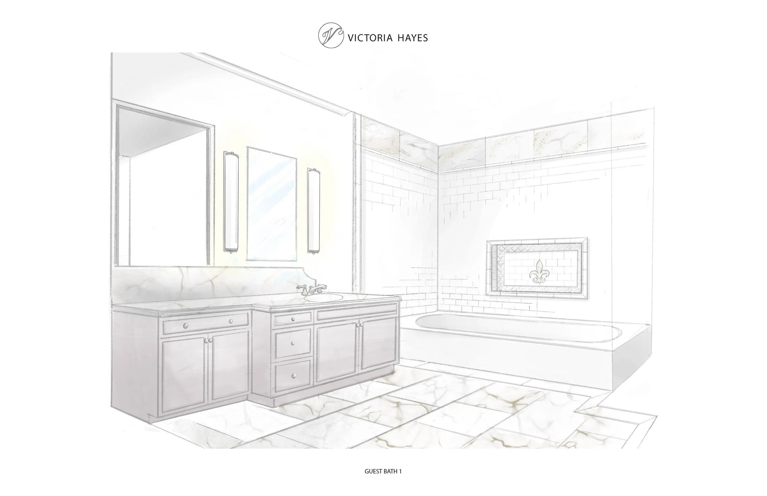 Rendering of proposed Guest Bathroom design