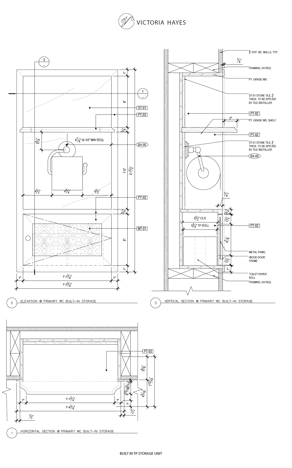 Millwork drawing custom built-in TP storage unit