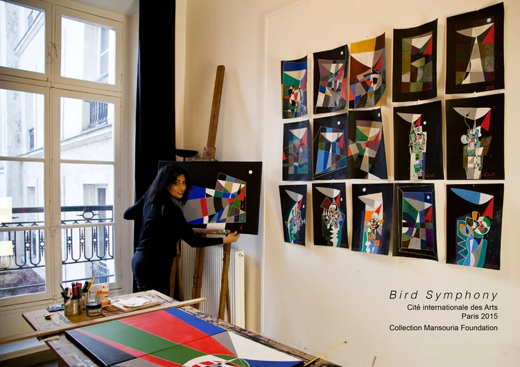 Bird Symphony (series) Acrylic on paper/canvas Paris 2015 COLLECTION MANSOURIA FOUNDATION BIRD SYMPHONY is a collection of drawings made during my brief residency at the Cité Internationale des Arts Paris (Aug-Dec 2015) in response to the tragic mass migration we are witnessing world-over. In the name of Freedom and Democracy and in the name of Religion, atrocities are committed, the result of which innocent lives find themselves in pursuit of 'safety' outside their homelands, often jeopardizing their very lives in the process. Forced to leave everything behind; their beautiful lands, homes, loved ones, carrying nothing more than their sorrow-filled hearts and memories, not knowing what the future holds; it is a sad mad world. Yet still... "Nothing is more powerful than beauty in a wicked world. Amos Lee"