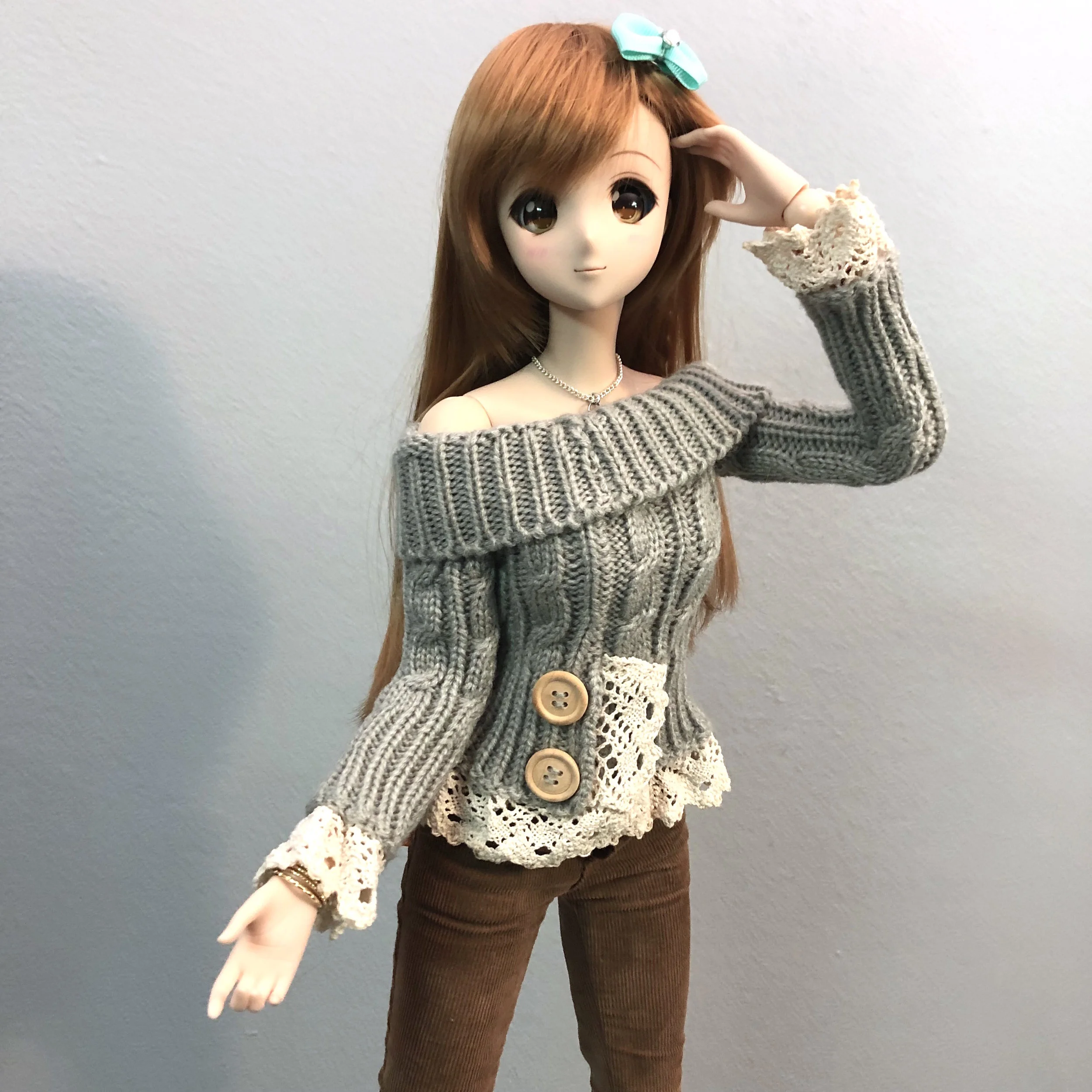Smartdoll Lace Trimmed Sweater Light Grey