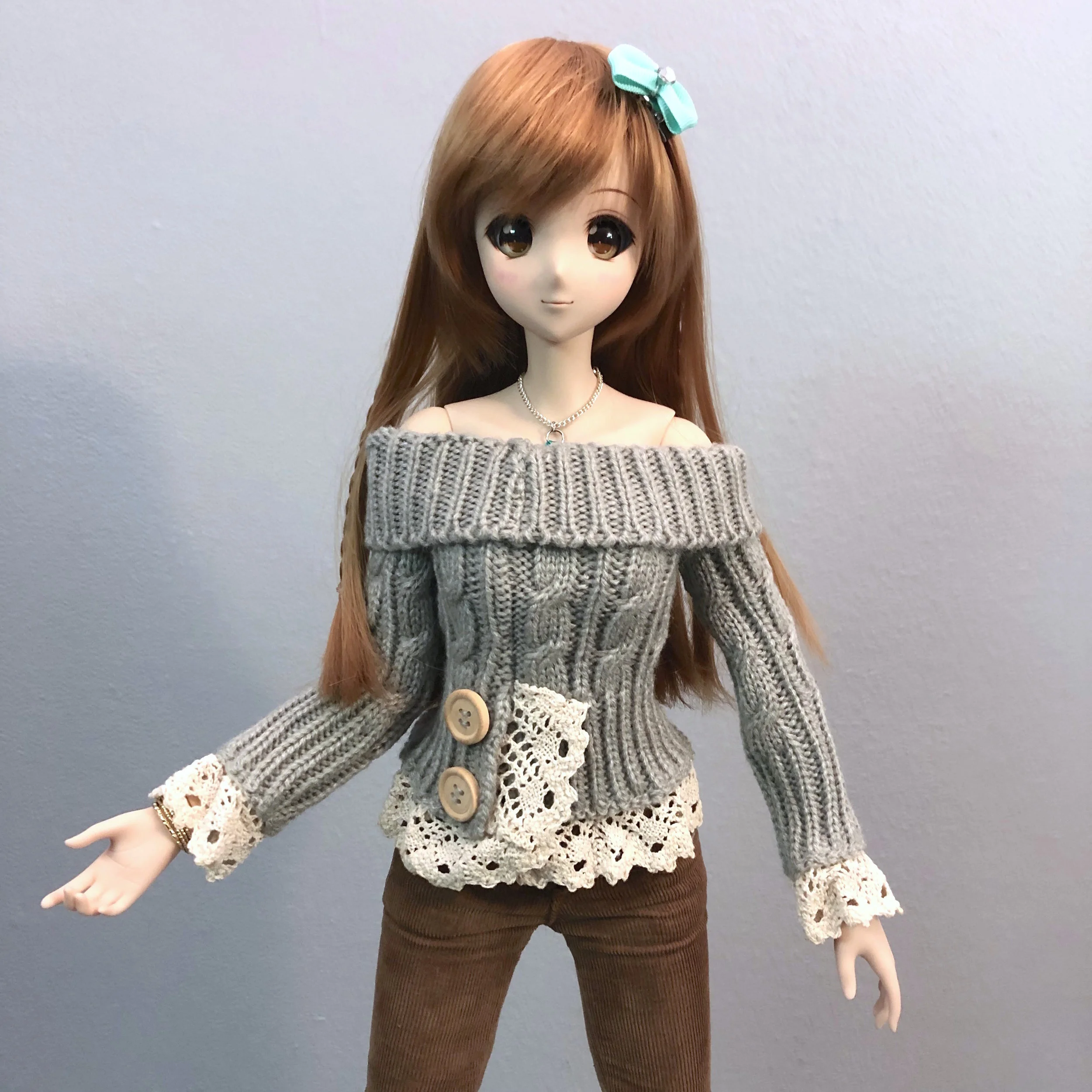 RESERVED PREORDER Smartdoll Lace Trimmed Sweater Light Grey