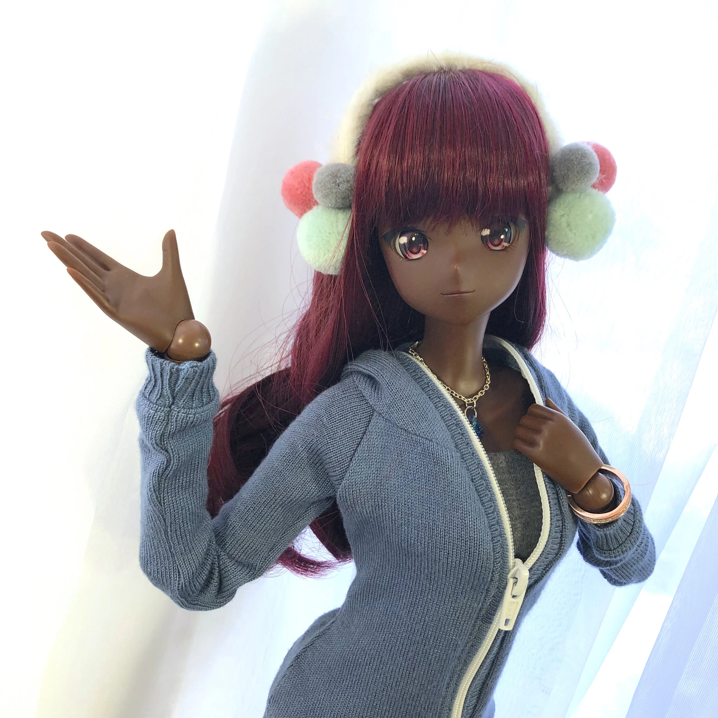 Smartdoll Fuzzy Muff Club Ear Muffs TriPom Medium Blue Hot Pink Grey