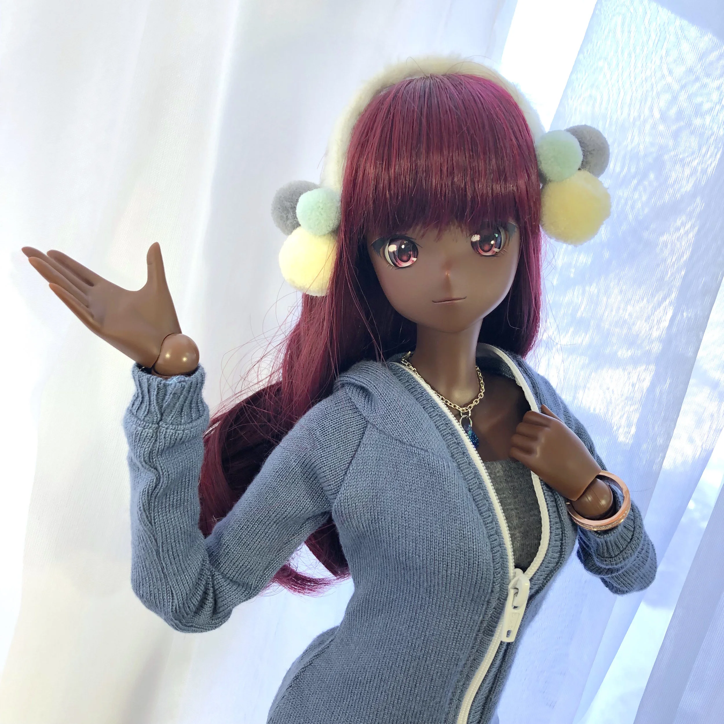 Smartdoll Fuzzy Muff Club Ear Muffs TriPom Medium Cream Grey Blue