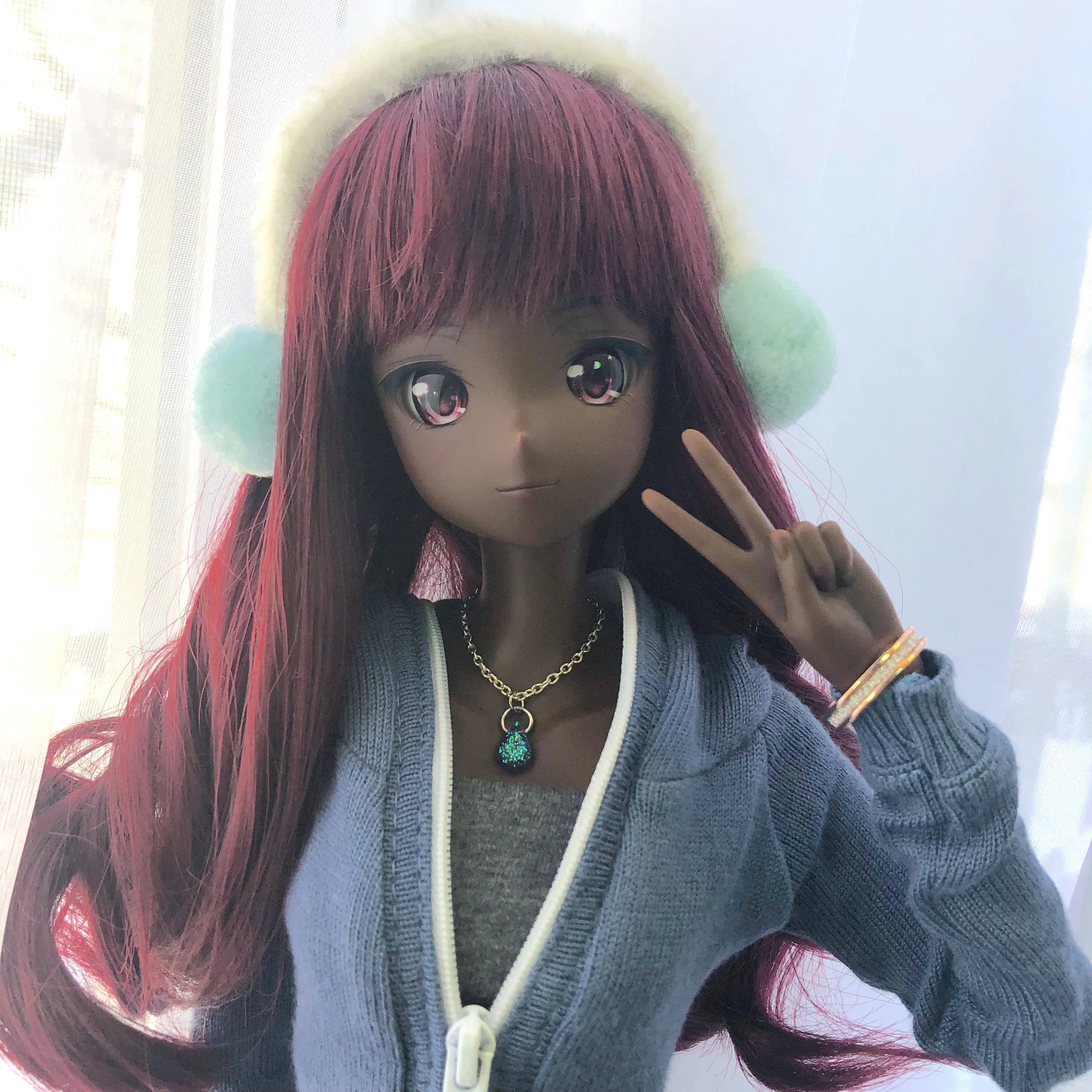 Smartdoll Fuzzy Muff Club Ear Muffs Single Pom Large Blue