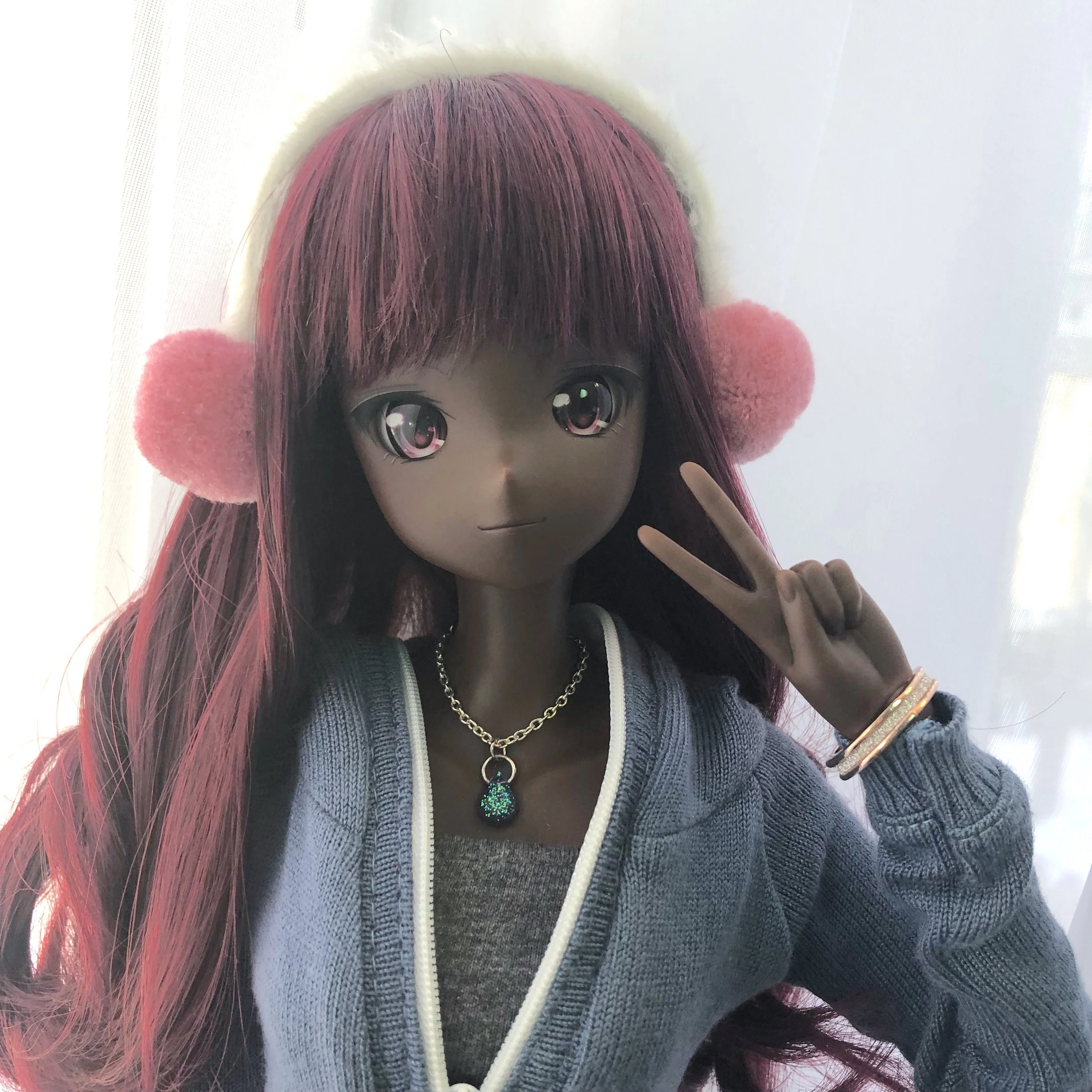 Smartdoll Fuzzy Muff Club Ear Muffs Single Pom Large Hot Pink (Still Pastel)