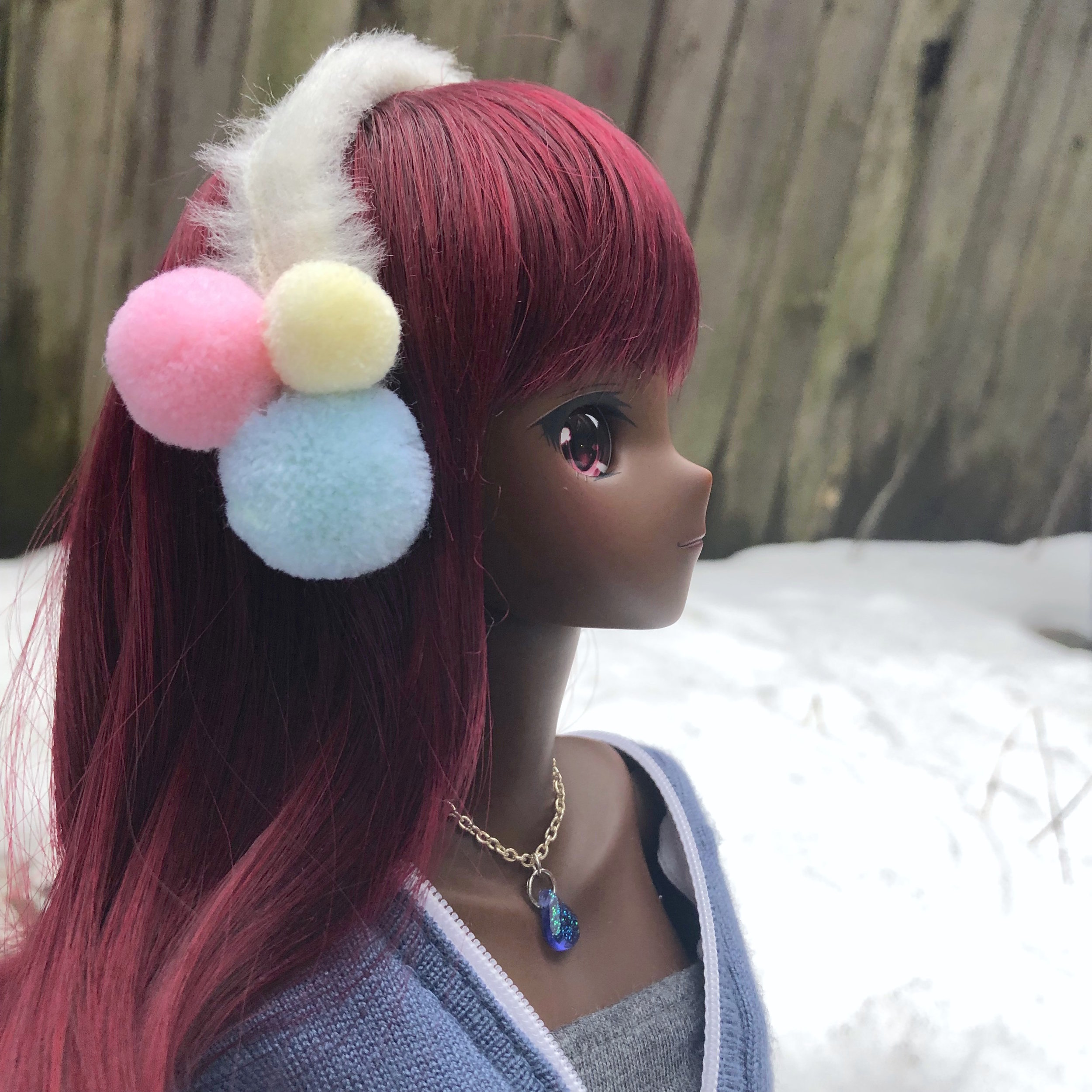 Smartdoll Fuzzy Muff Club Ear Muffs TriPom Medium Blue, Pink, Cream