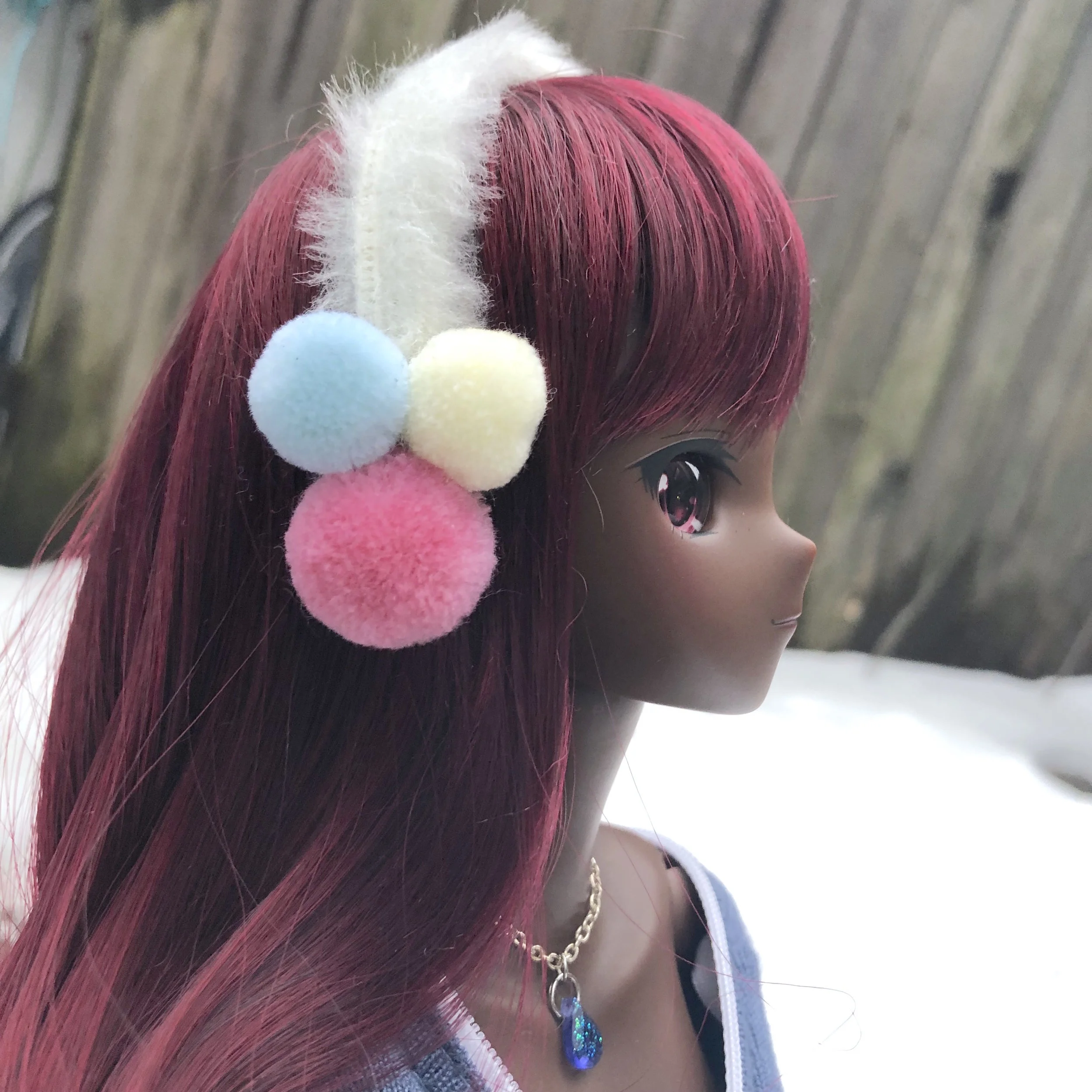 Smartdoll Fuzzy Muff Club Ear Muffs TriPom Small Hot Pink, Cream, Blue