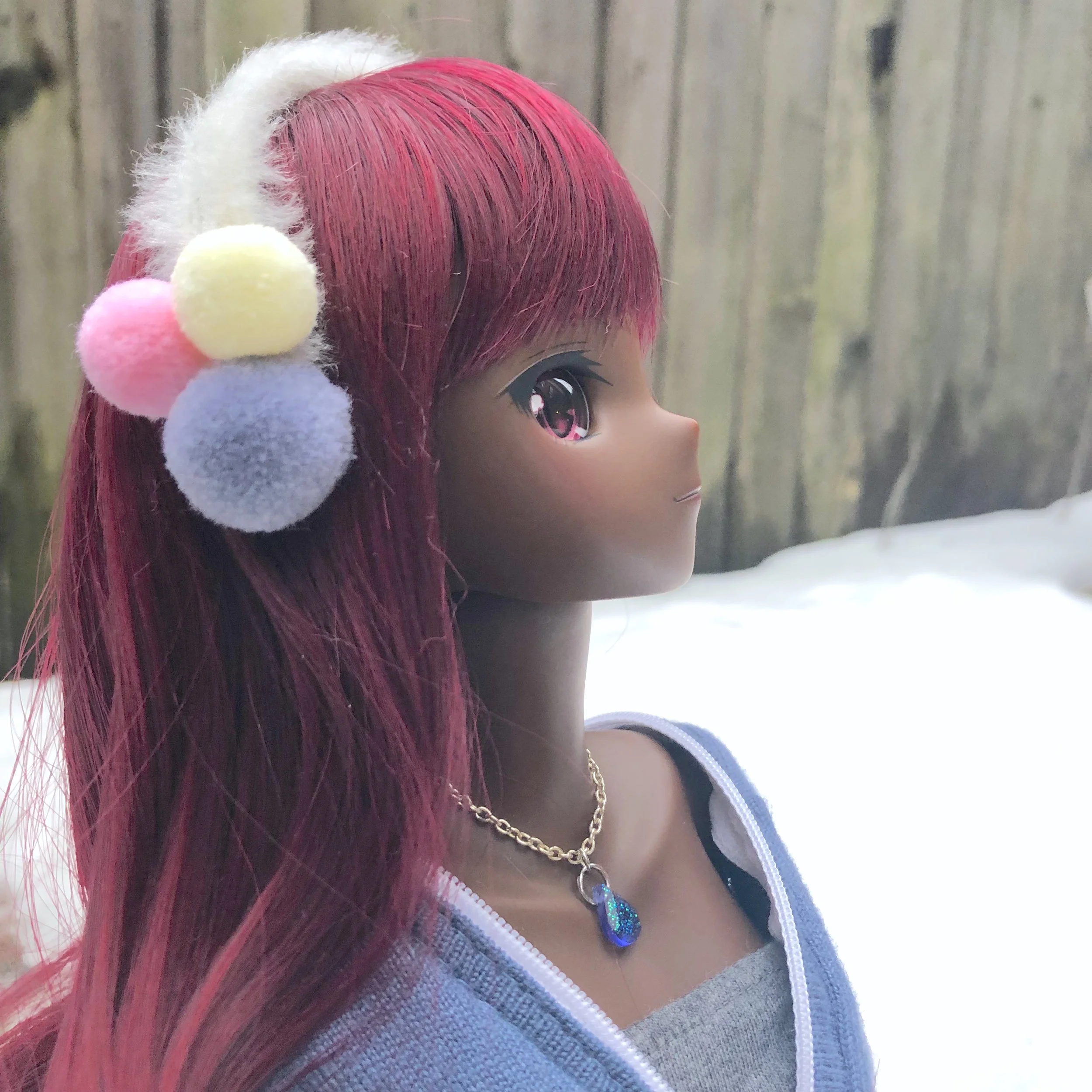 Smartdoll Fuzzy Muff Club Ear Muffs TriPom Small Grey, Pink, Cream