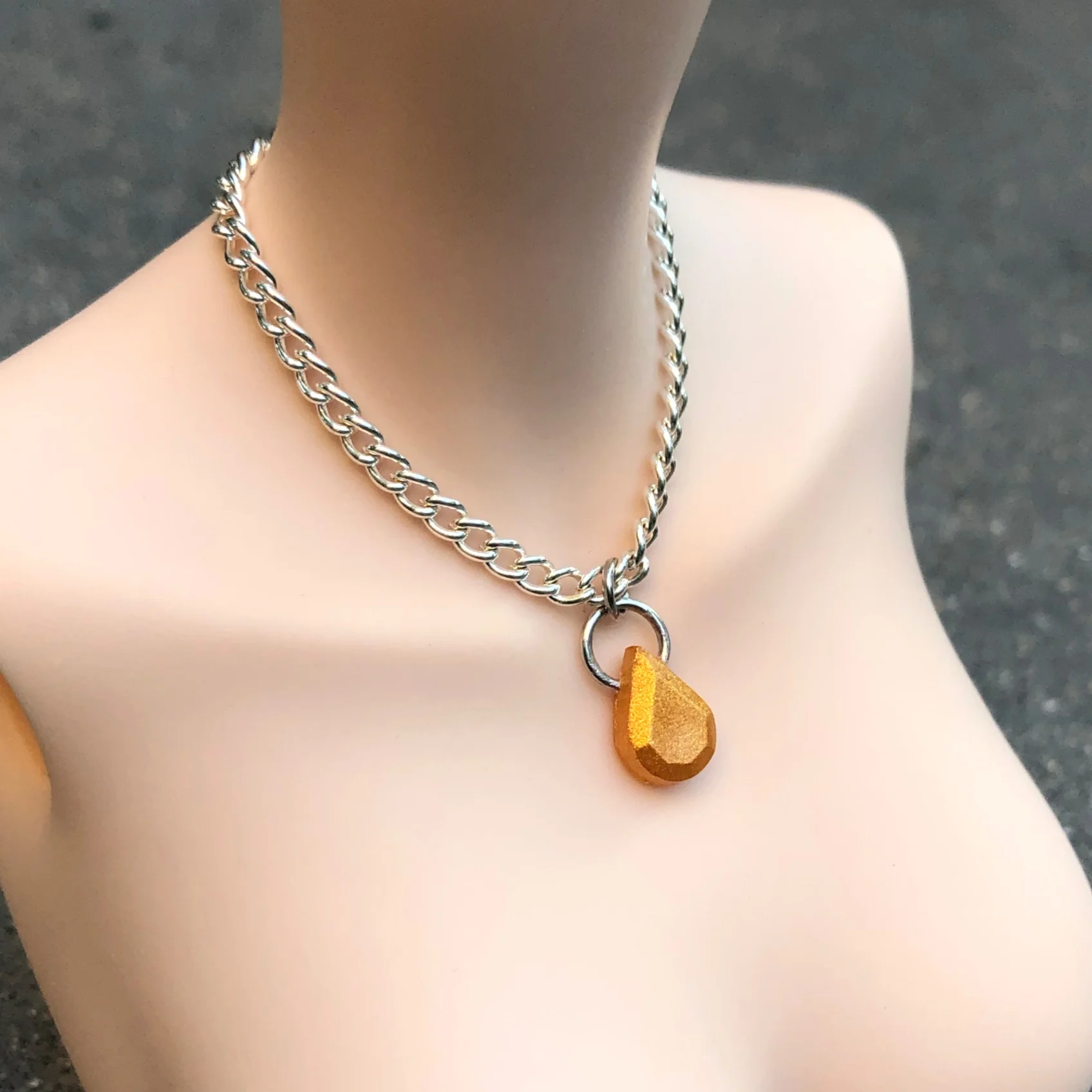Resin Necklace Gold TearDrop