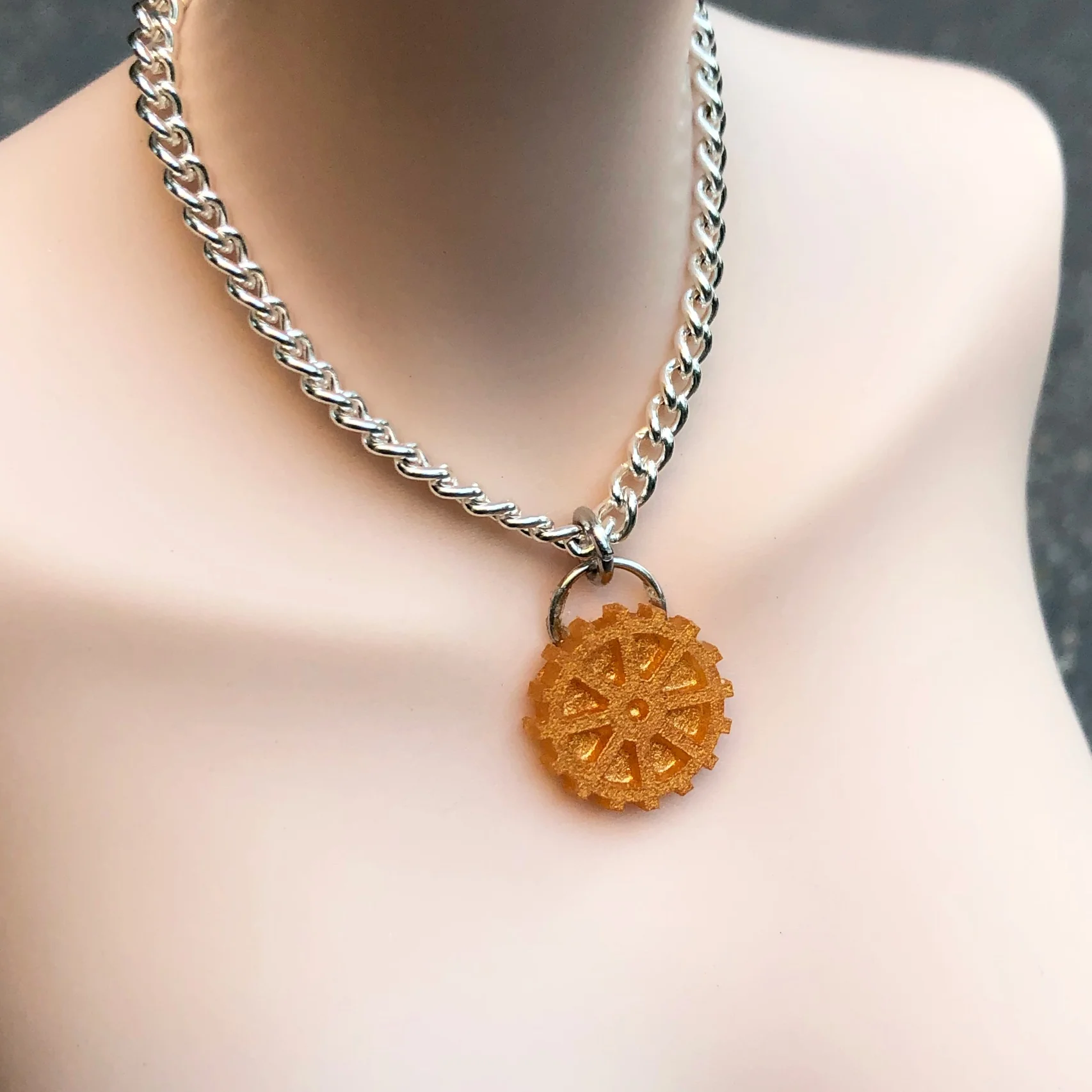 Resin Necklace Gold Gear