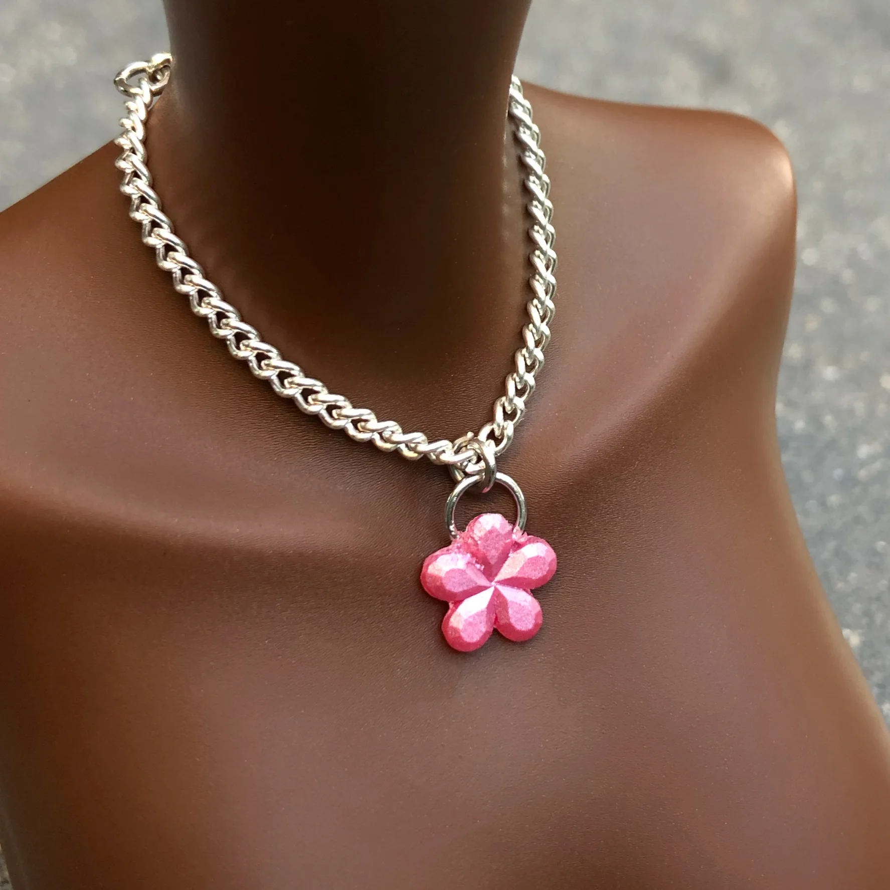 Resin Necklace Pink Flower