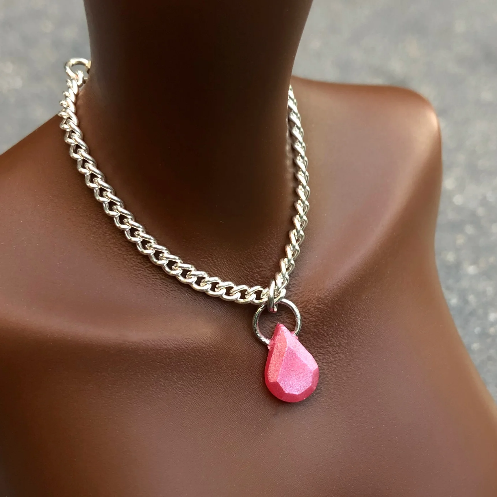 Resin Necklace Pink TearDrop