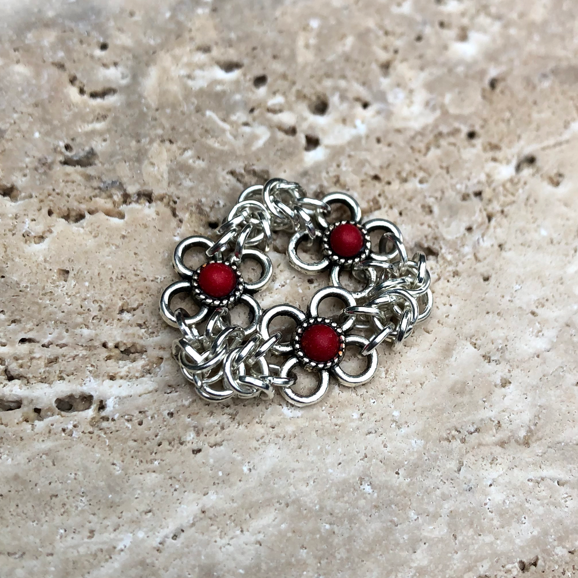 Red Byzantine Chain Maile Bracelet