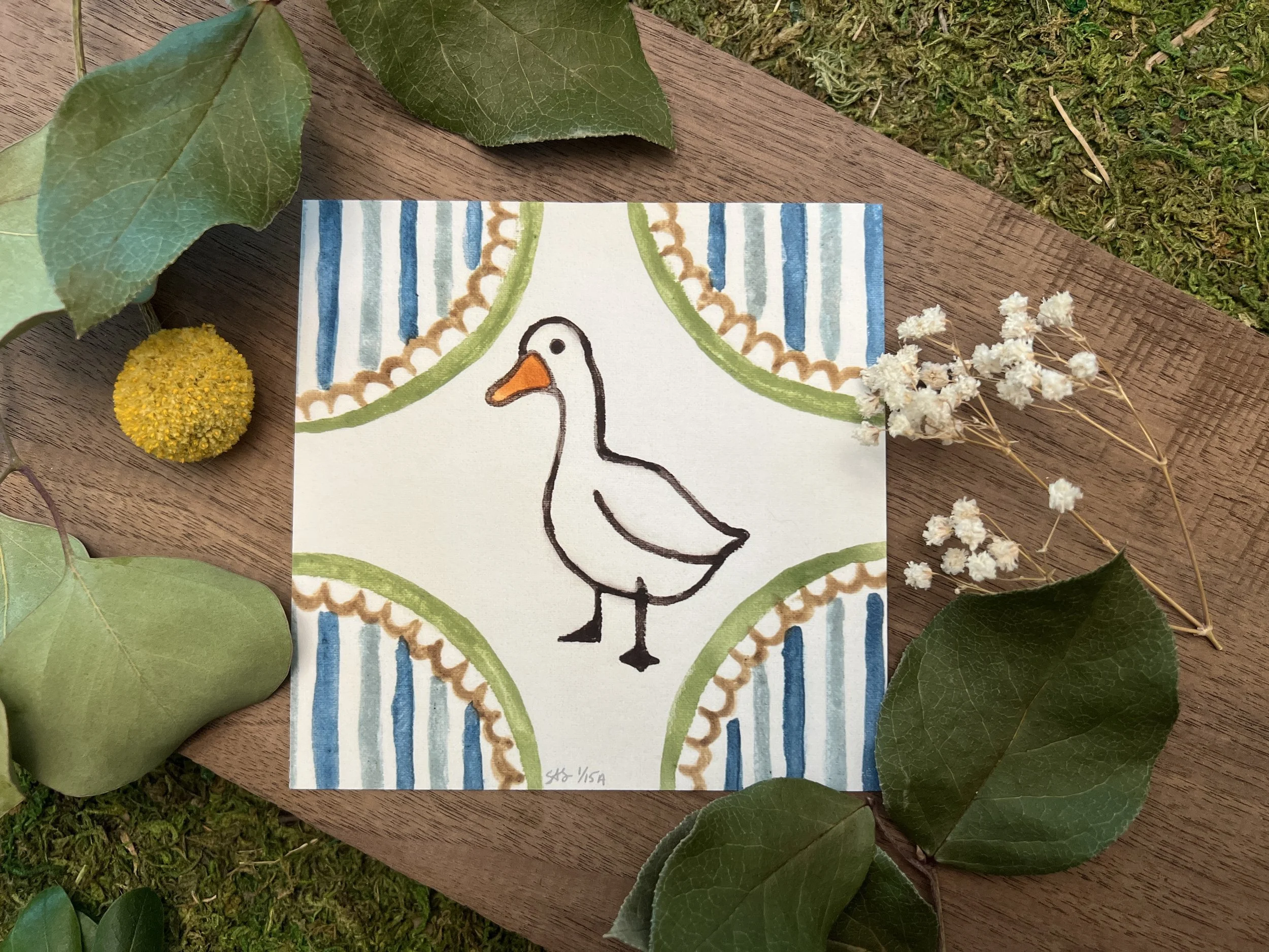 "Goose Framed" Folk Art Giclee Print 5x5 Signed and Numbered