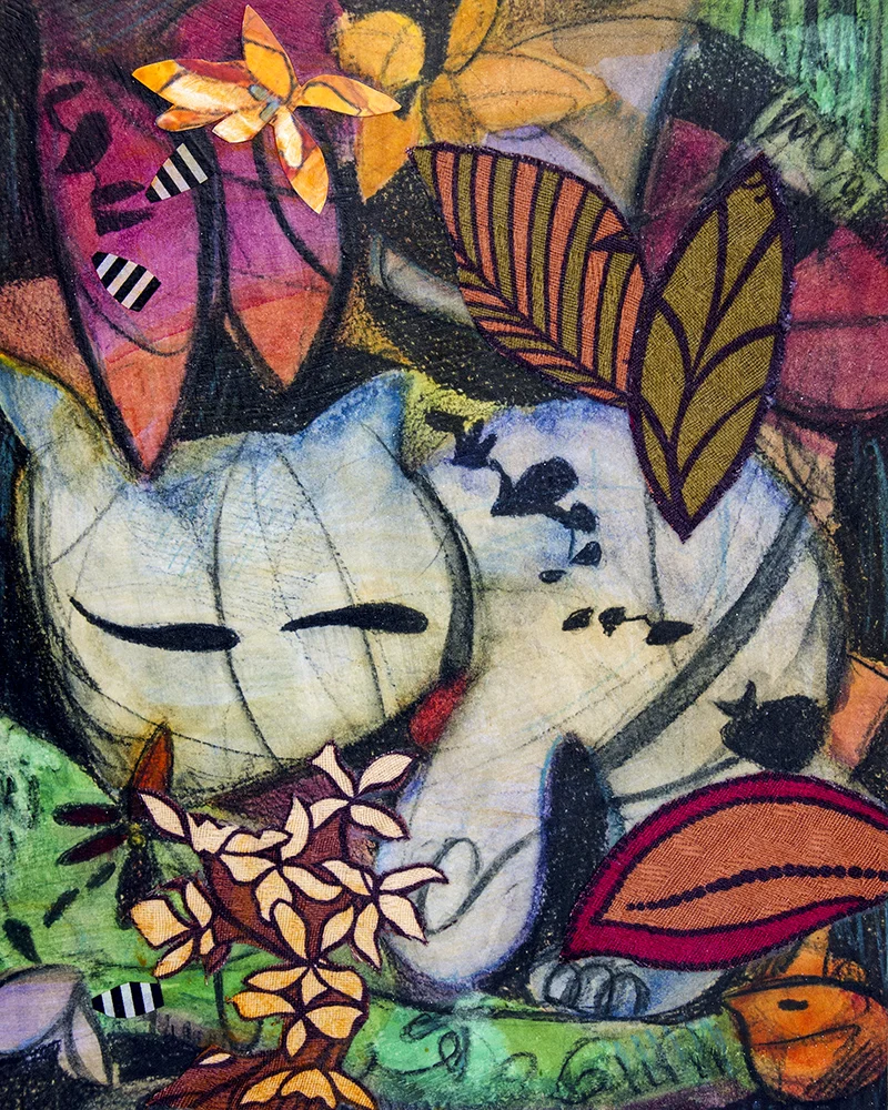 Night Garden, 10"x8" Mixed Media on Birch Panel