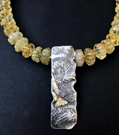 Citrine melon cut Beads, Sterling with 10K gold embellishment