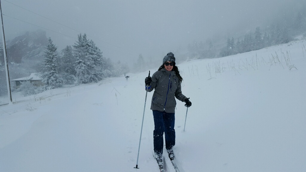 Attempting to cross country ski for the first time in a blizzard. Denver, CO. April 2016.