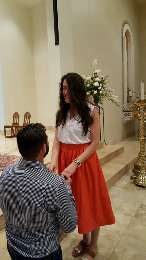 Surprised by joy. You can tell by the fact that I wore this outfit (which is cute, but not exactly my dream proposal ensemble) that I wasn't expecting this. 