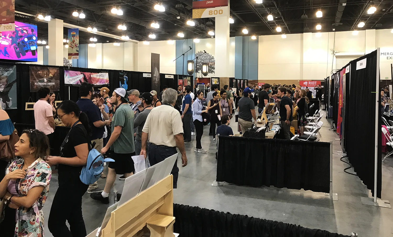 Exploring booths and art works.