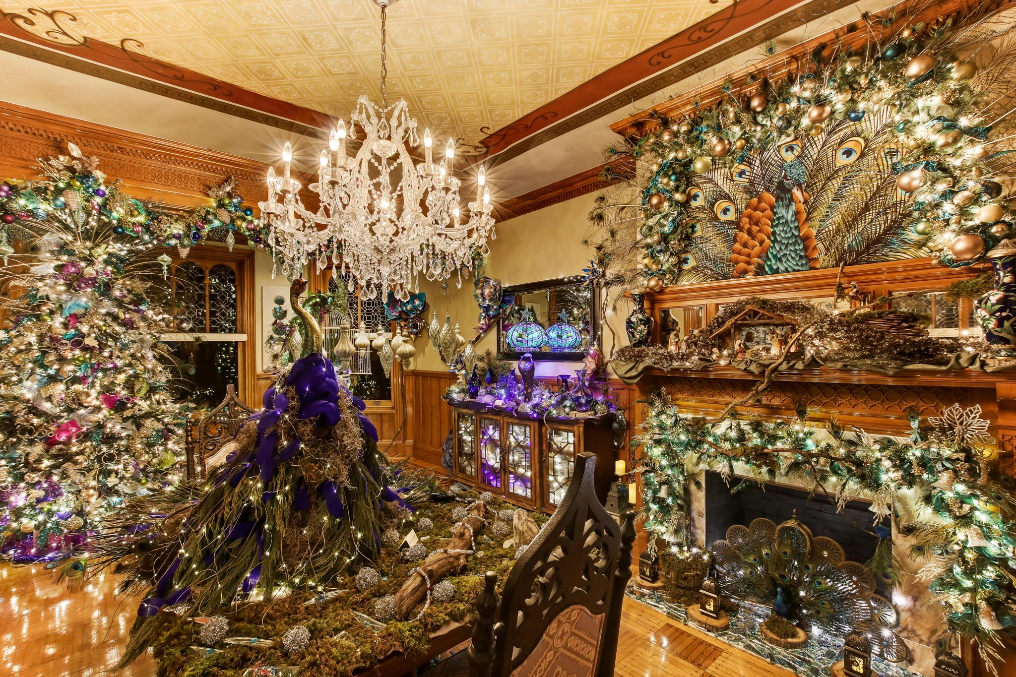 Stetson Mansion peacock Christmas decorations 