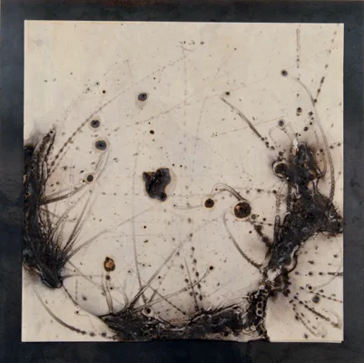 24 in X 24 in, 2004, Mig Welder on Waxed Masa Paper, Cold rolled steel