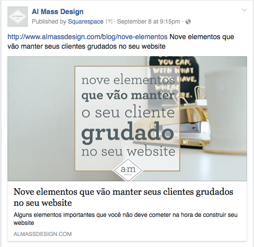 Exemplo de como aparece o post automático no Facebook