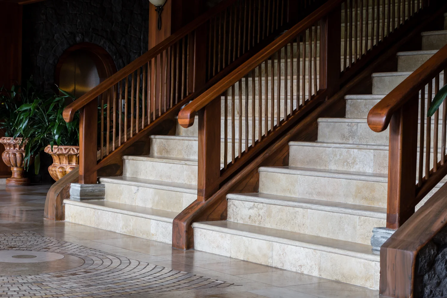 Base of the beautiful staircase in the Reception Building is a great place for elegant wedding portraits.