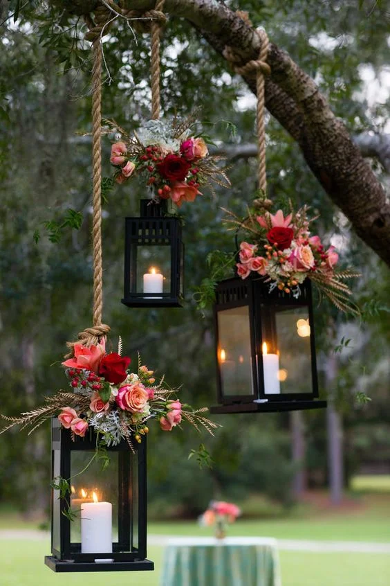 Rustic Weddings Hanging Lanterns Colorful.jpg