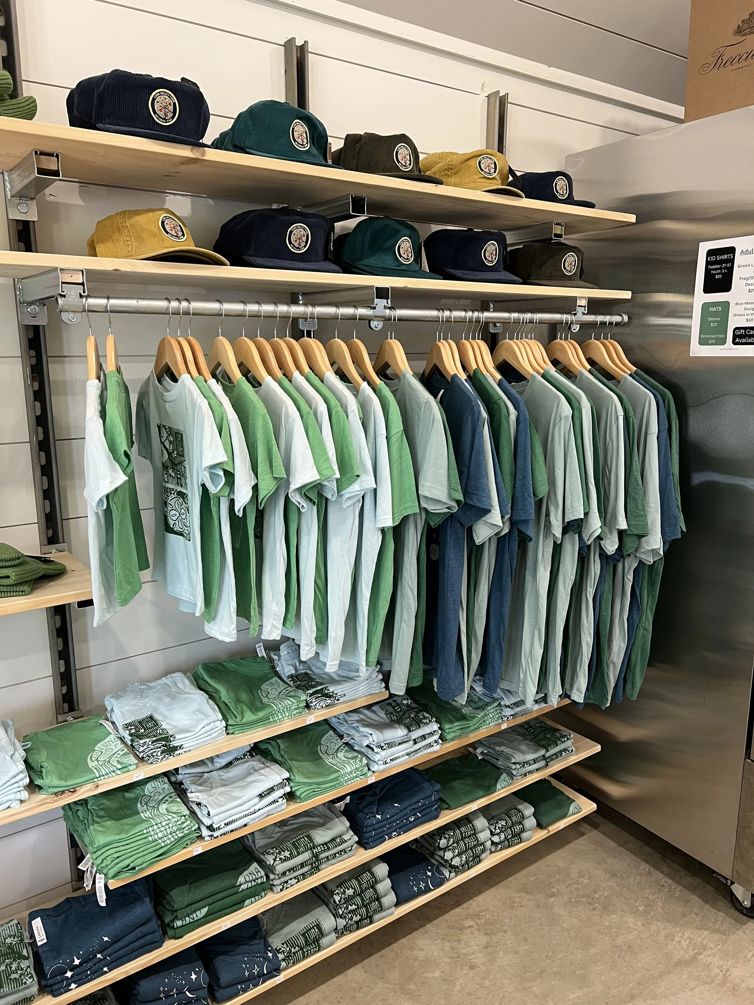 In our farm store you'll find a great selection of locally designed and printed t-shirts and hats!